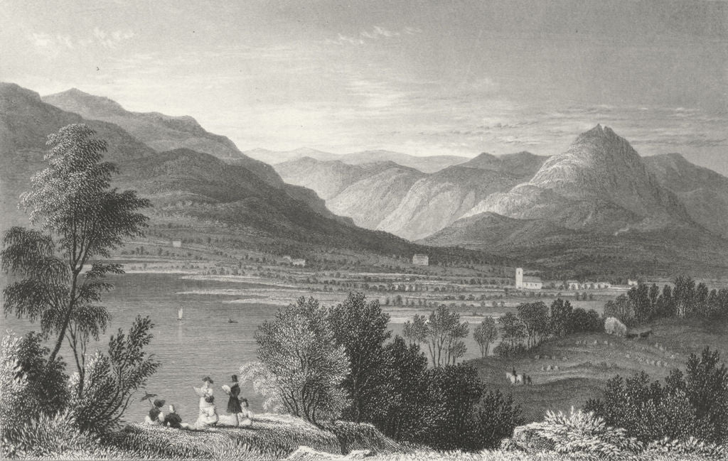 CUMBS. Grasmere lake & village, Westmorland. Allom 1832 old antique print